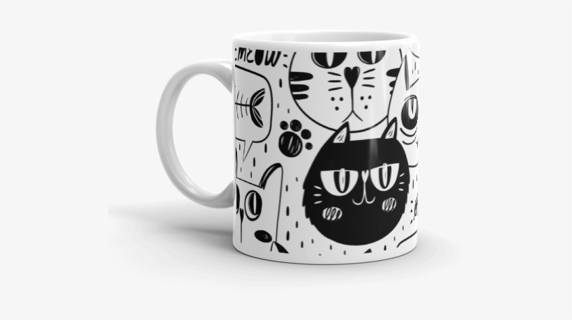 Black And White Cats Multi Pattern Coffee Mug - Cat Faces Pillow Case, transparent png download