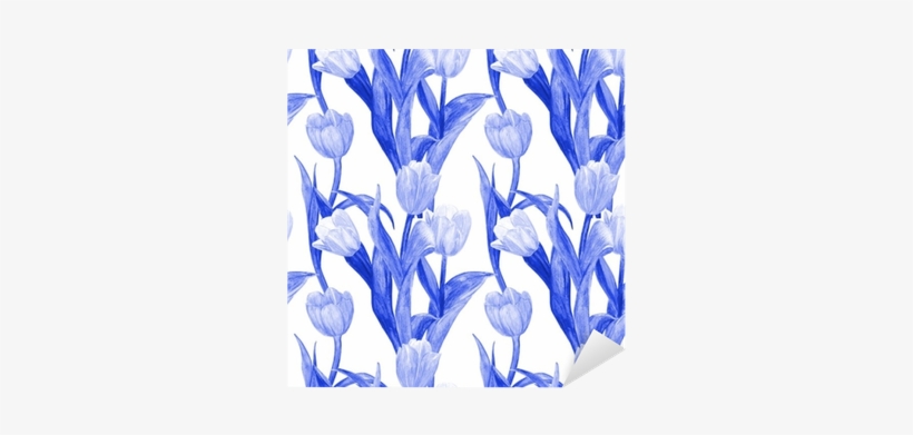 Monochrome Seamless Texture With Blue Tulips For Your - Watercolor Painting, transparent png download