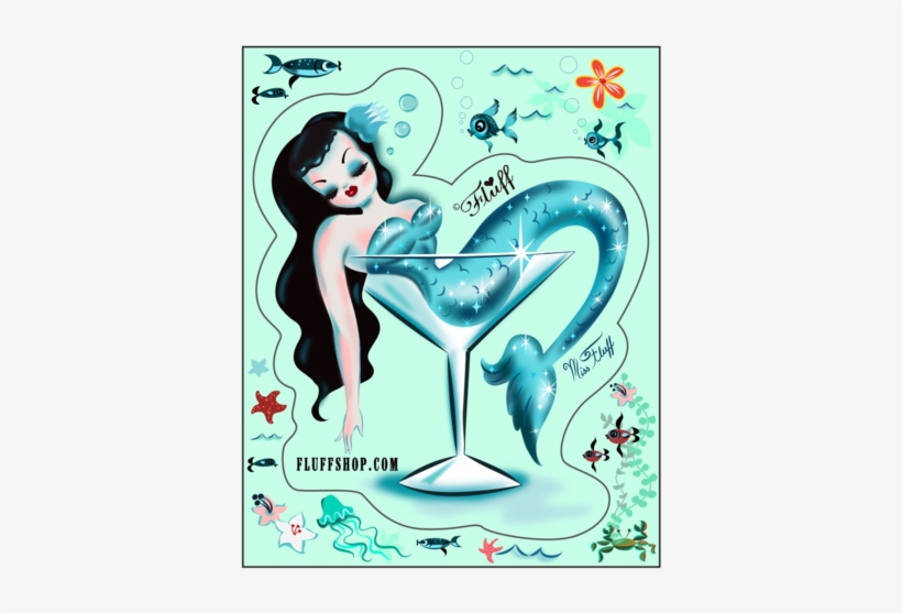 Martini Mermaid Sticker - Miss Fluff Mermaid, transparent png download