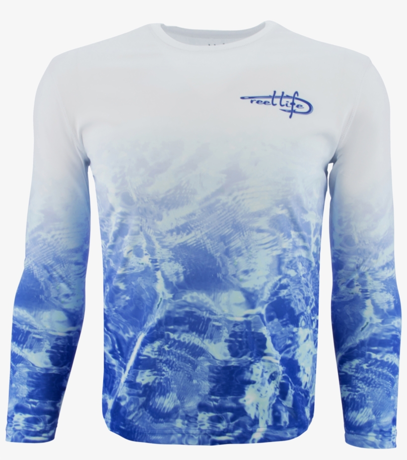 Men's Performance White Blue Waters Fade Shirt - Long-sleeved T-shirt, transparent png download