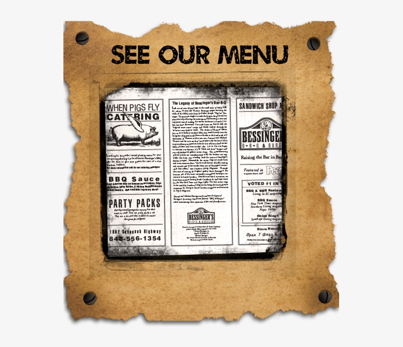 See Bessingers Bbq Menu - Poster, transparent png download