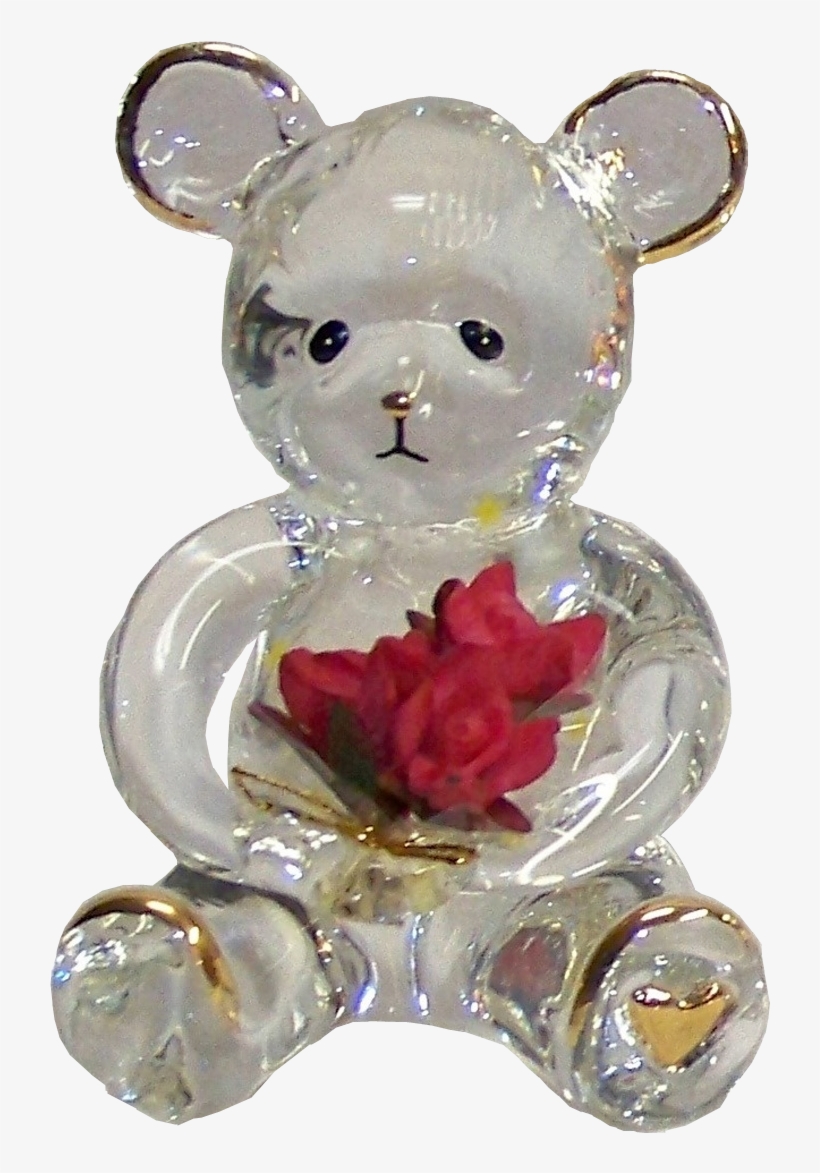 Glass Bear Cub With Bouquet Of Flowers 22k Gold Trim - Figurine, transparent png download