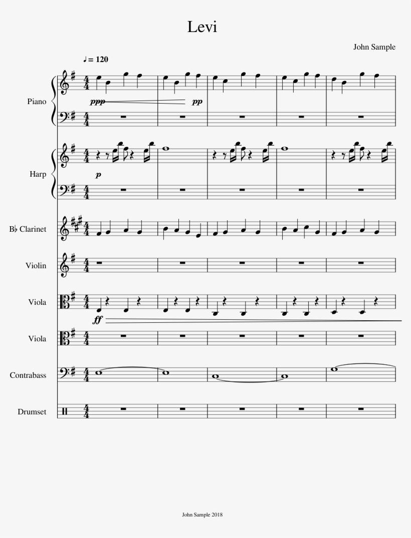 Levi Sheet Music For Piano, Clarinet, Violin, Harp - Sheet Music, transparent png download