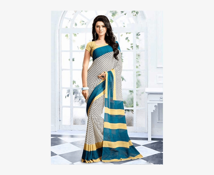Peacock Blue, Rangoli Designed Georgette Saree With - Photo Shoot, transparent png download