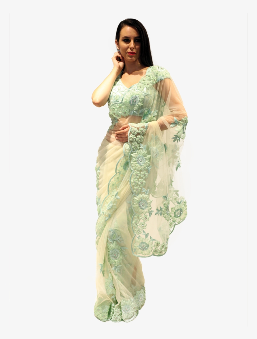 Net Green Saree - Sea Green Net Saree, transparent png download