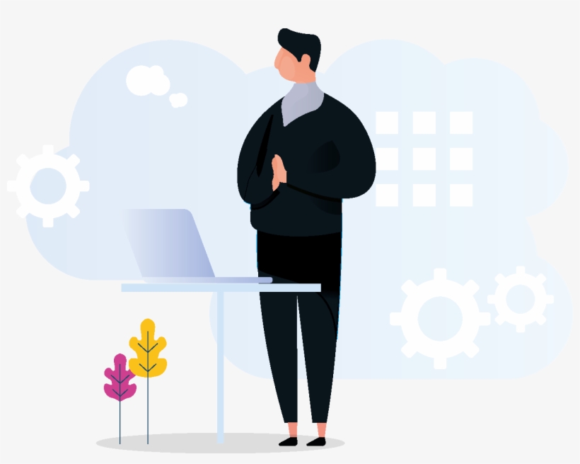 Man On Laptop With Cloud Behind Him - Illustration, transparent png download