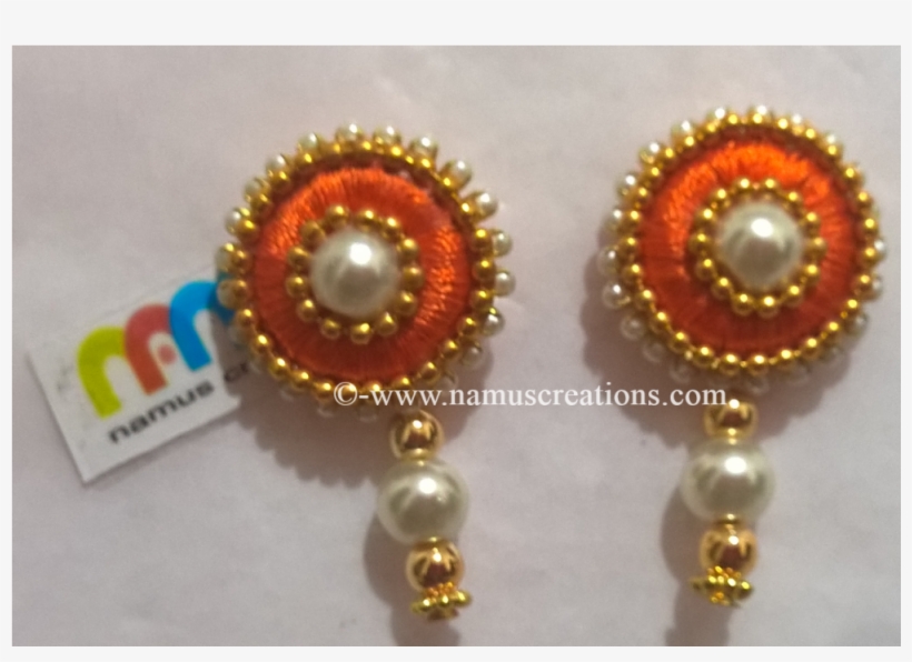 Orange Silk Thread With Moti Combination Earrings - Pearl, transparent png download