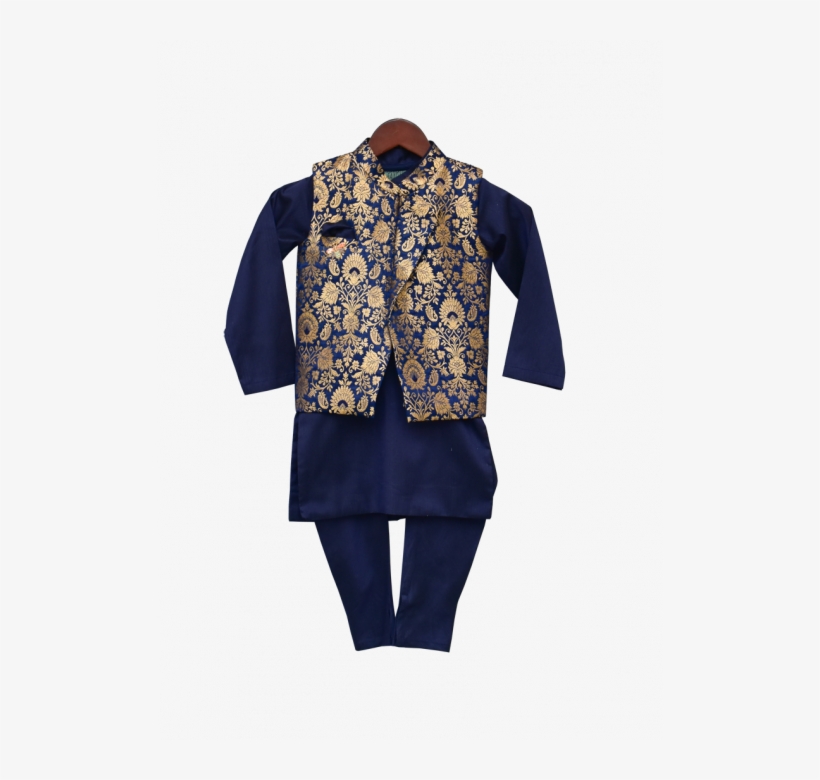 Blue Brocade Nehru Jacket With Kurta & Churidar - Pajamas, transparent png download
