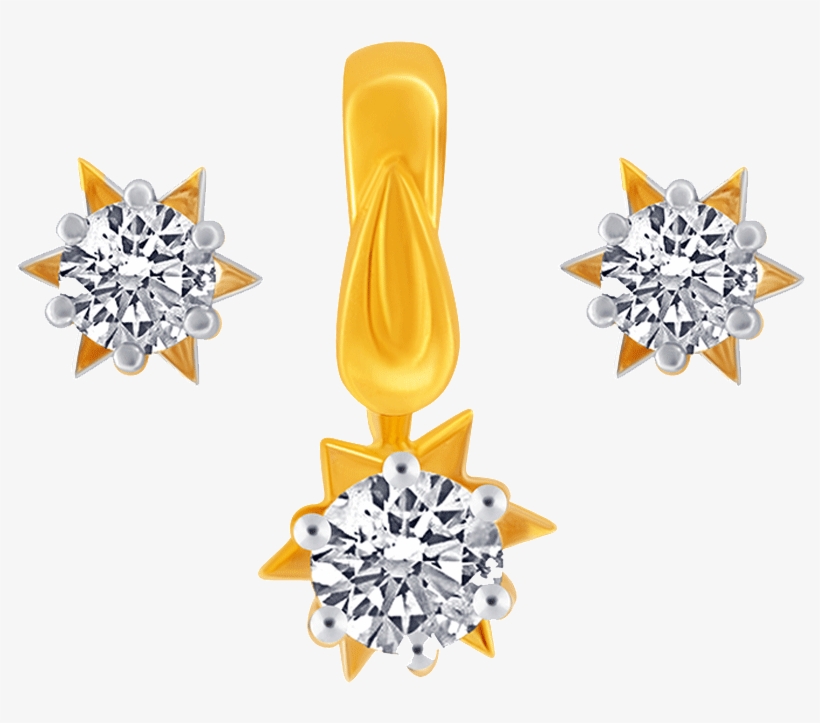 10kt Yellow Gold Pendant & Earring - Diamond, transparent png download