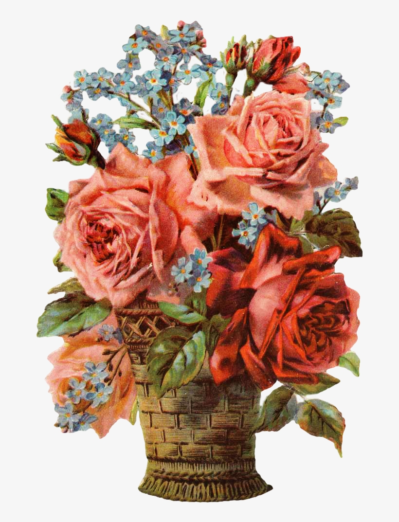 Shabby Chic Cottage, Vintage Flowers, Magnolia, Flower - Flowers In A Basket, transparent png download