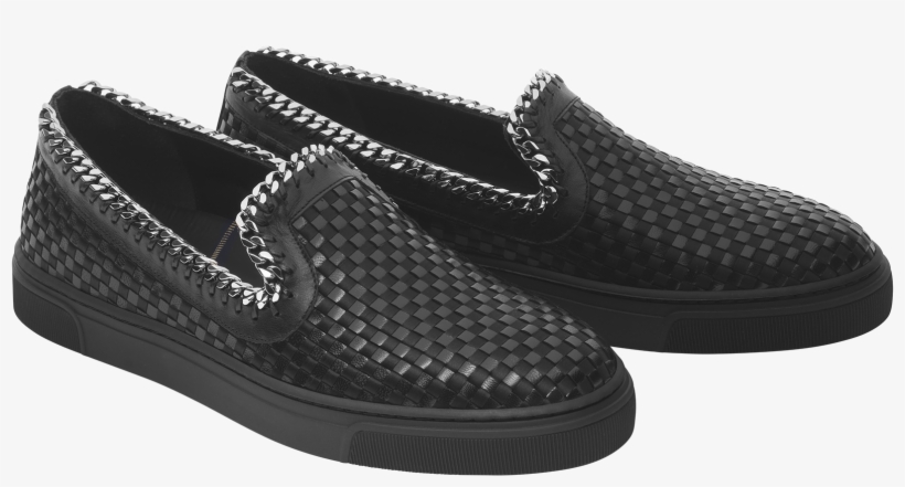 Black Interlaced Slip On Sneakers With Metal Chain - Slip-on Shoe, transparent png download