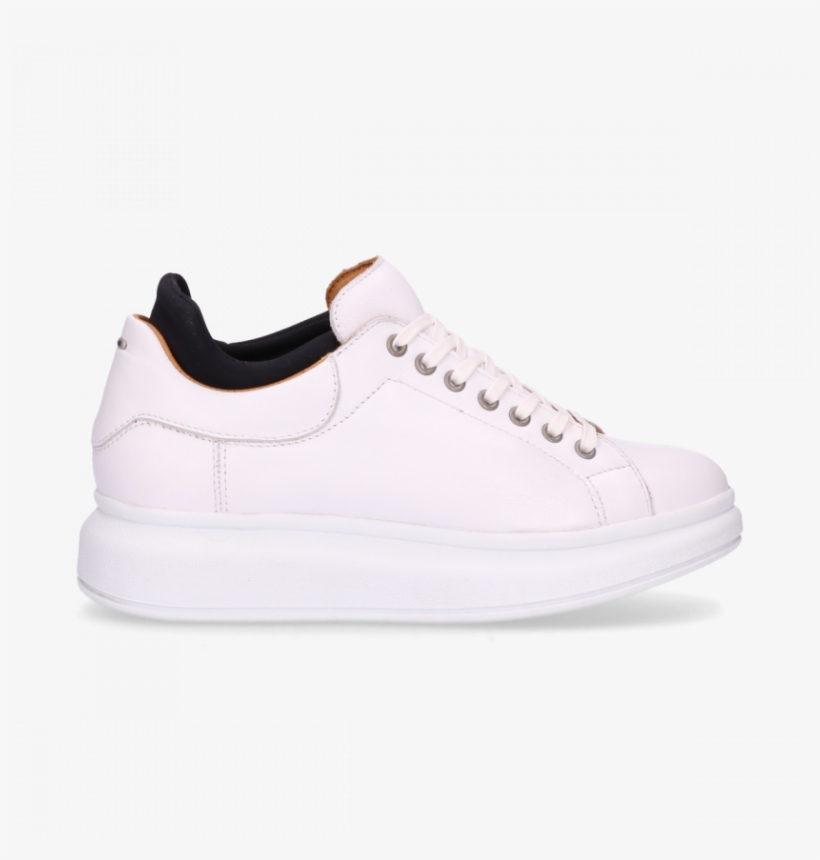 White Lace Up Sneaker Smooth Leather With Neoprene - Skate Shoe, transparent png download