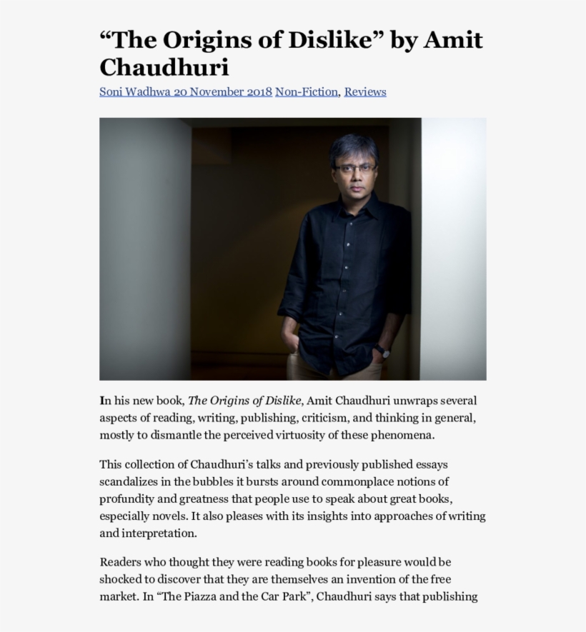 The Origins Of Dislike " By Amit Chaudhuri - Standing, transparent png download