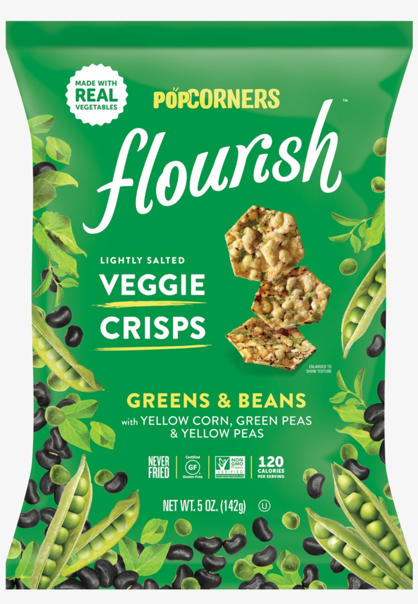 Lightly Salted Greens & Beans With Yellow Corn, Green - Popcorners Veggie Crisps, transparent png download