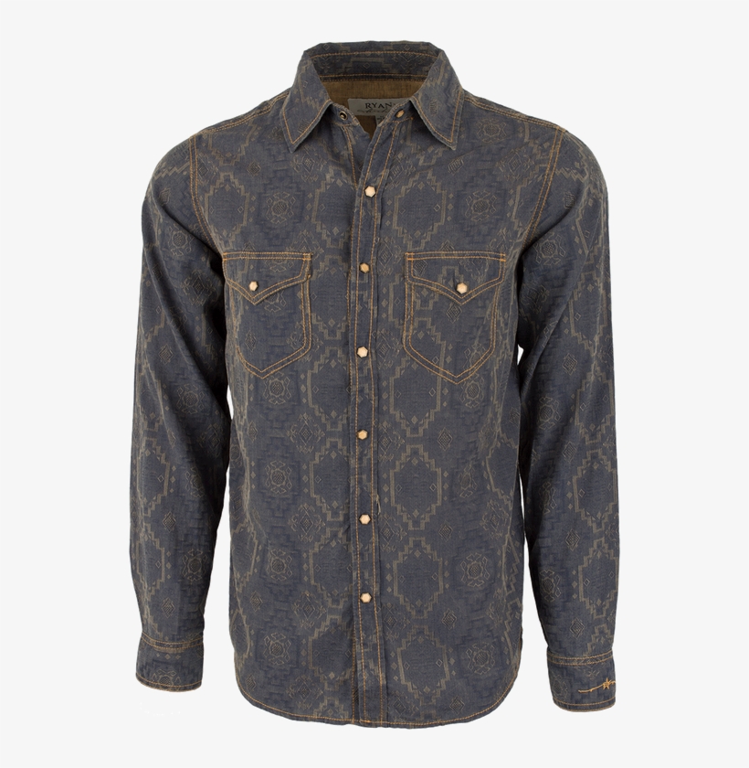 Ryan Michael Aztec Silk Jacquard Snap Shirt - Pocket, transparent png download