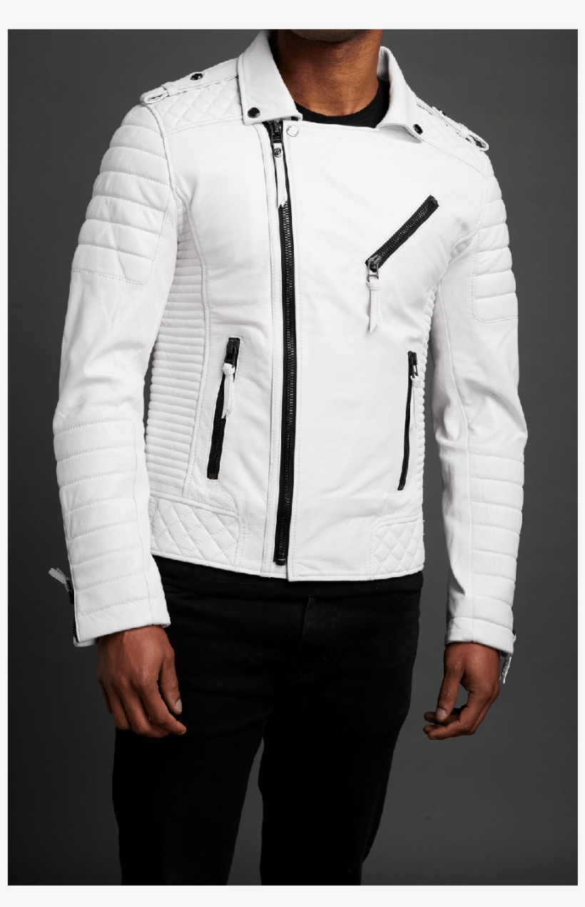Bear- White Moto Sheepskin Leather Jacket - Leather Jacket, transparent png download