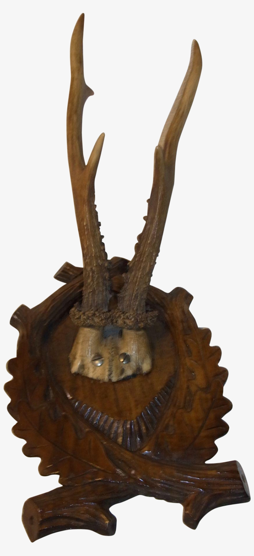 Vintage German Deer Antler Black Forest Wood Base - Statue, transparent png download