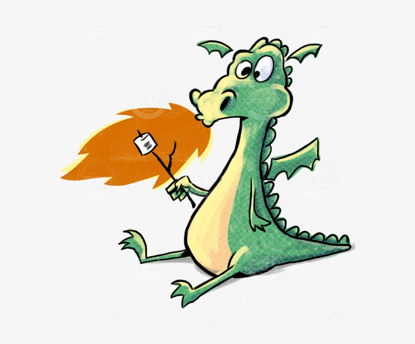 A Fun Dragon Seated Baking A Marshmallow With His Own - Dragon Roasting Marshmallows, transparent png download