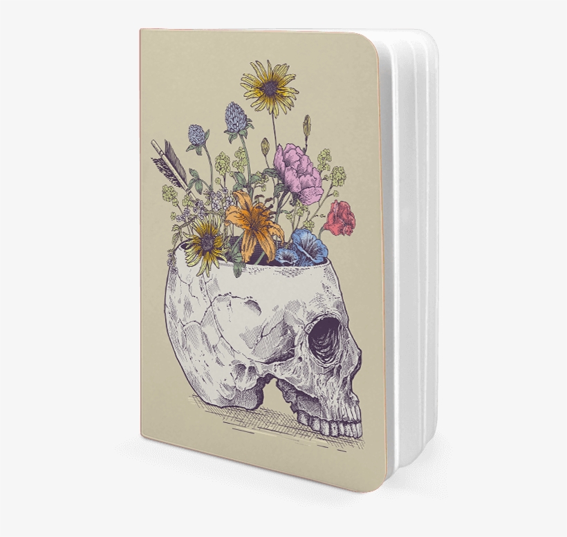 Dailyobjects Skull Vase A5 Notebook Plain Buy Online - Half Skull Flowers Metal Print By Rachel Caldwell, transparent png download