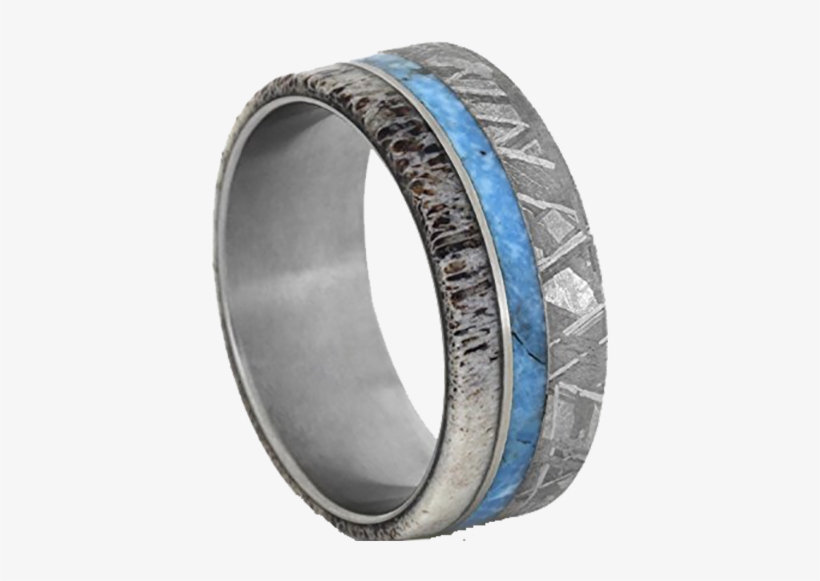 Turquoise Ring With Gibeon Meteorite And Deer Antler - Tungsten Mens Rings Meteorite, transparent png download