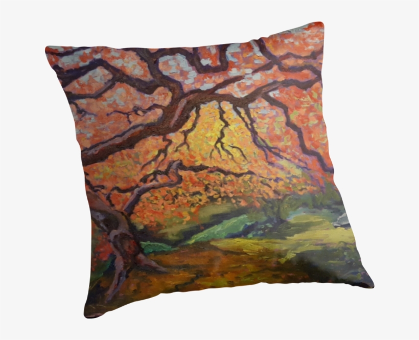 Impressionist Oil Painting Japanese Maple Tree Fall - Cushion, transparent png download