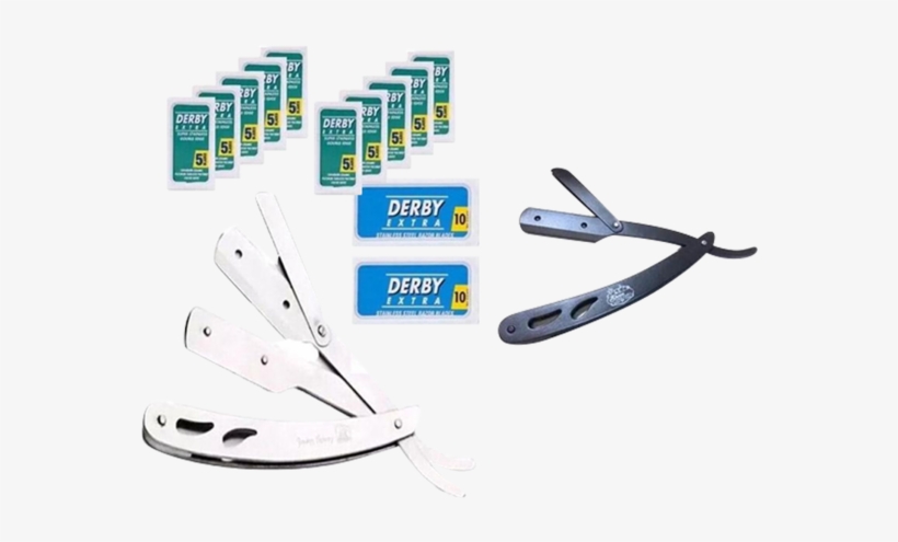 Shaving Kit In Black Or Silver Stainless Steel Straight - Gillette Double Edge Safety Razor + 30-piece Blade, transparent png download