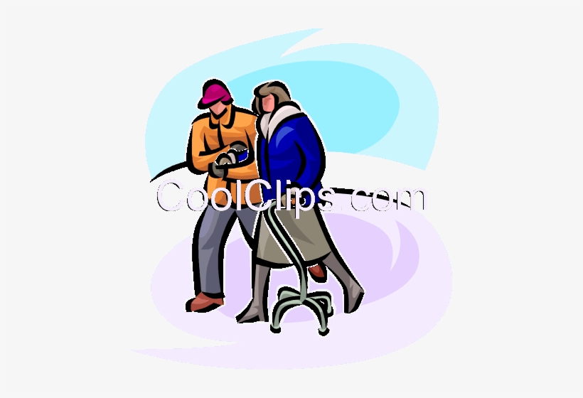 Couple Walking In The Cold With A Walker Royalty Free - Cartoon, transparent png download