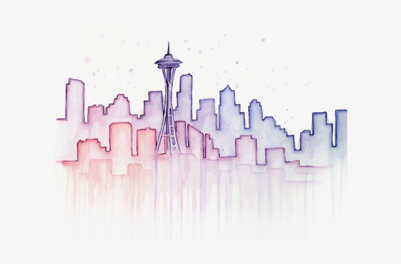 Bleed Area May Not Be Visible - Seattle Skyline Watercolor, transparent png download