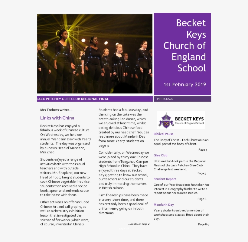 2019 02 01 - Becket Keys Church Of England School, transparent png download