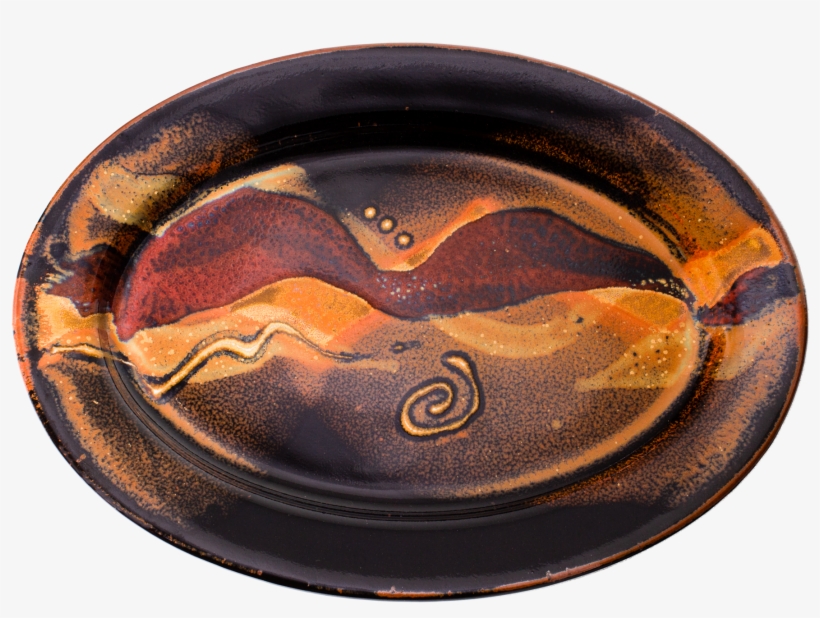 Black Red Brown Oval Plate Handmade Pottery Overhead - Ceramic, transparent png download