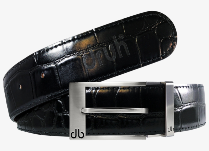 Black Crocodile Textured Leather Belt With Prong Buckle - Belt, transparent png download