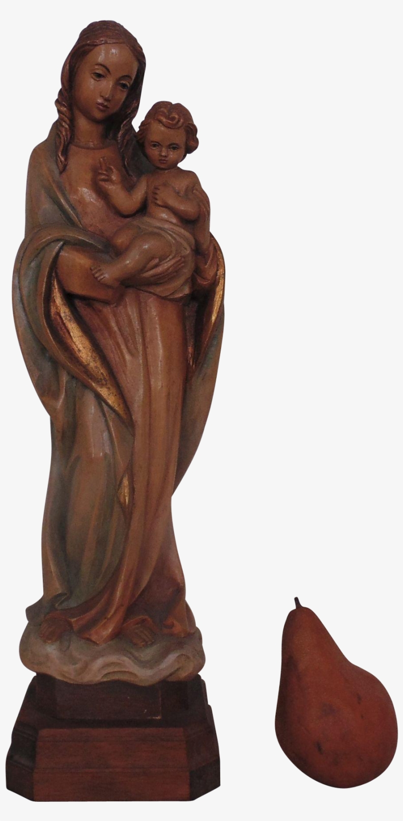 Large Vintage Carved Wood Madonna Virgin Mary & Baby - Wooden Virgin Mary Statue, transparent png download