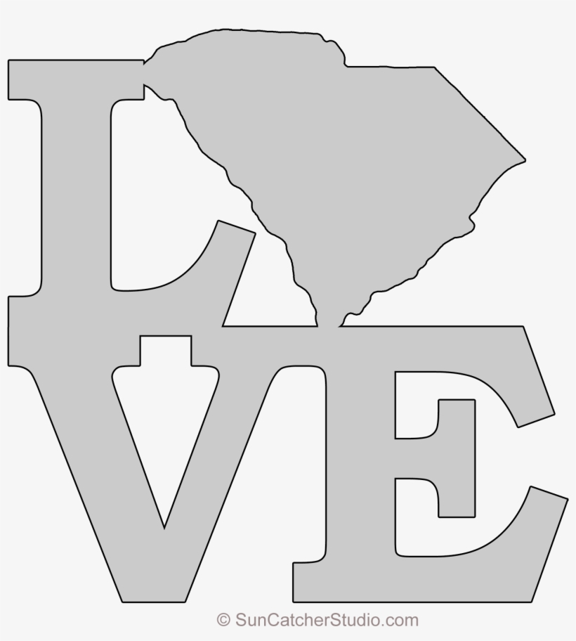 South Carolina Love Map Outline Scroll Saw Pattern - Picket Fence, transparent png download