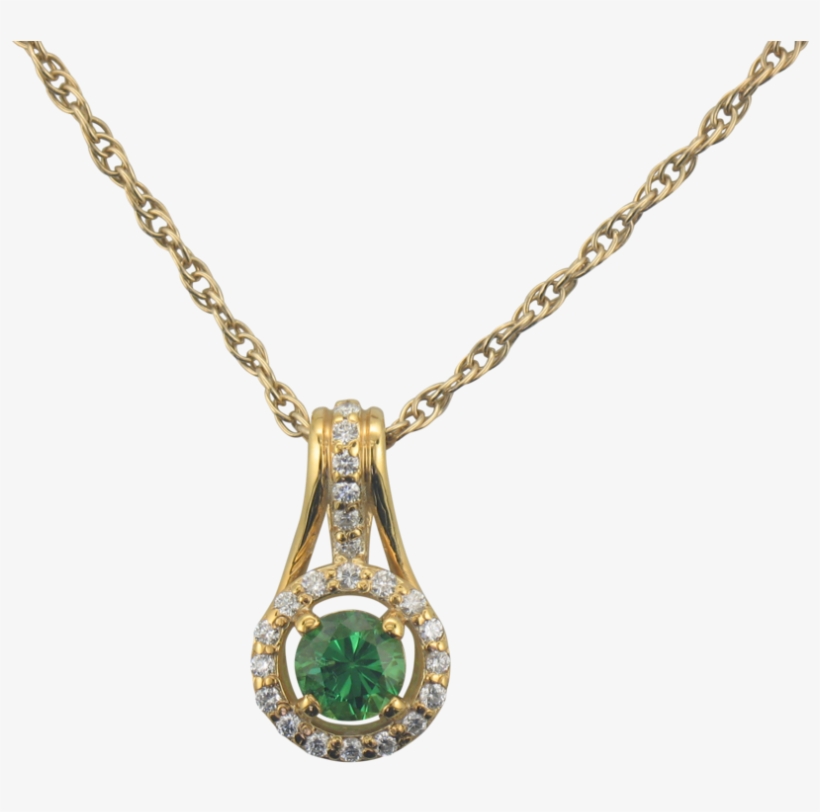 14k Yellow Gold Tsavorite Garnet Diamond Halo Pendant - Pendant, transparent png download
