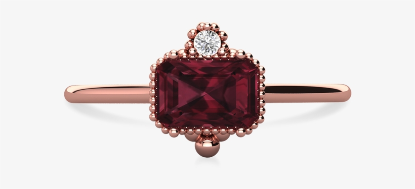 Vintage Inspired Ethical Emerald Cut Garnet Ring - Engagement Ring, transparent png download