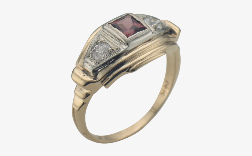 Vintage 14k Yellow Gold 3 Stone Garnet Diamond Ring, transparent png download