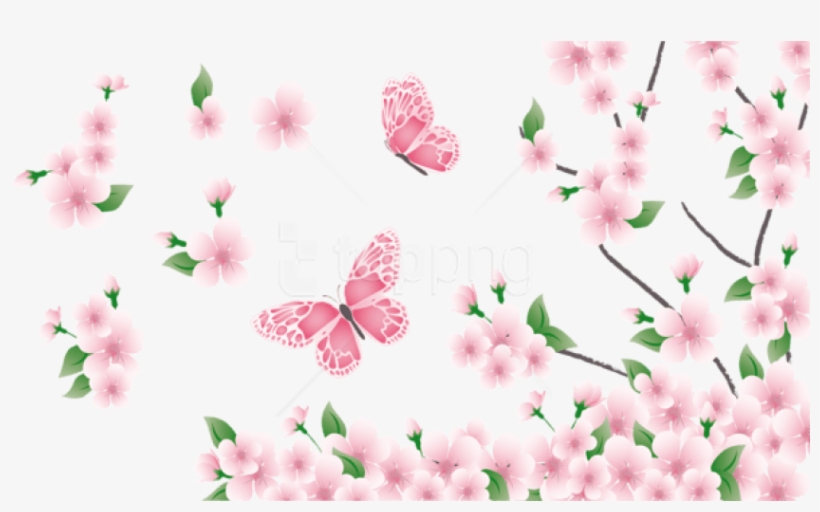 Free Png Download Spring Branch With Pink Flowers And - Pink Flowers And Butterflies, transparent png download