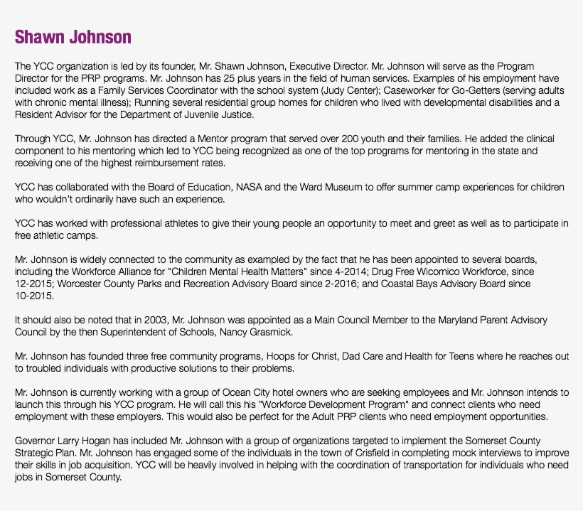 Shawn Johnson The Ycc Organization Is Led By Its Founder, - Document, transparent png download