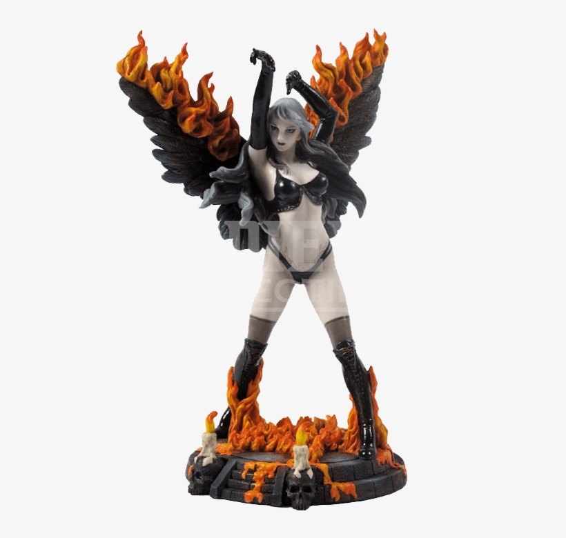 Female Dark Angel With Flaming Wings Statue - Angel, transparent png download