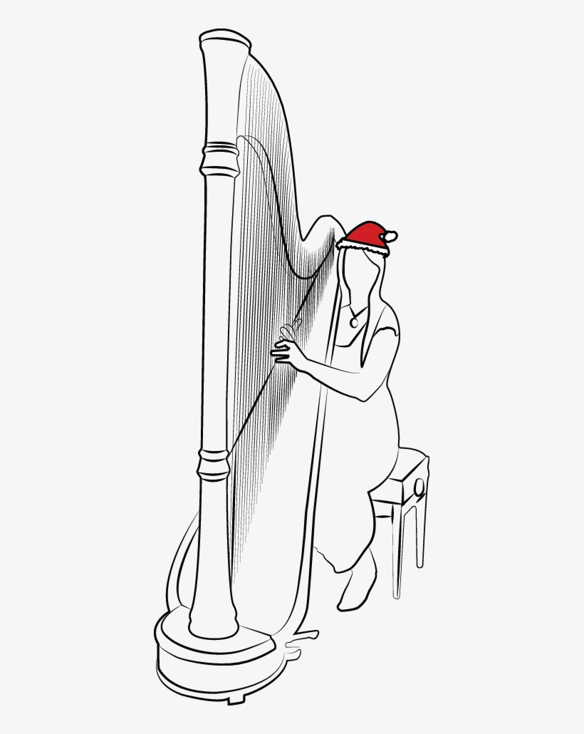 Christmas Harp Illustration - Line Art, transparent png download