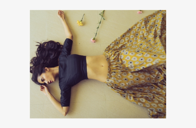 Hand Block Printed Canary Yellow And Black Lehenga - Block Print Silk Lehenga, transparent png download