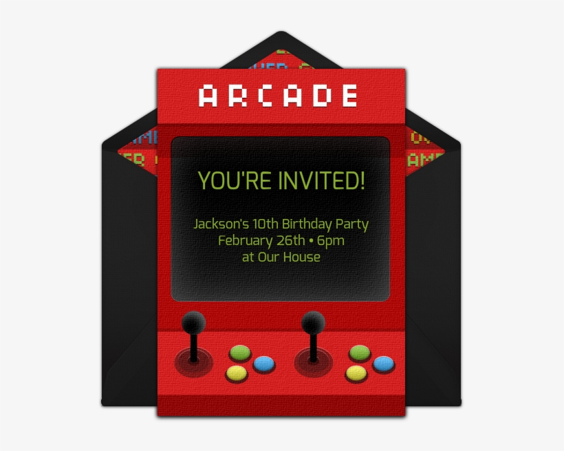 Arcade Machine Online Invitation - 10th Birthday Invitation For Boys, transparent png download