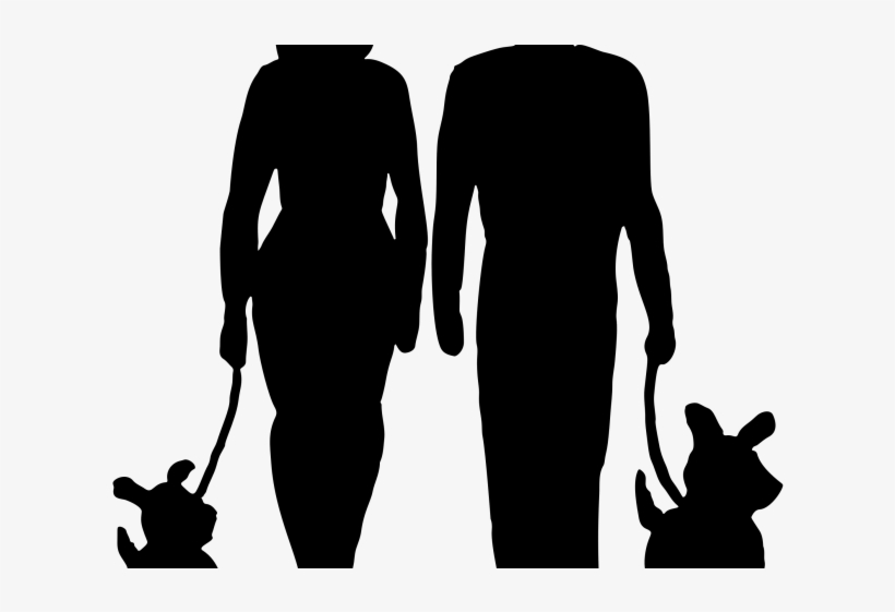 Family Clipart Walking - Couple Walking Dog Silhouette, transparent png download