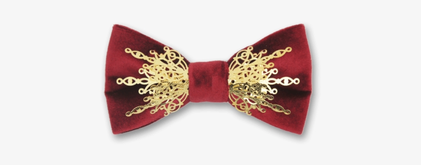 Gothic In Red Velvet Gold Bow Tie - Red And Gold Bow Tie, transparent png download