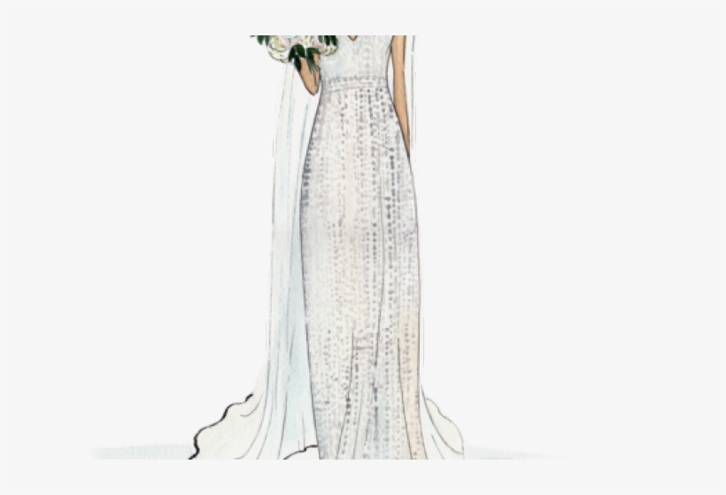 Drawn Wedding Dress Long Dress - Gown, transparent png download