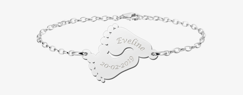 Silver Personalised Bracelet With Baby Feet - Baby Armbandje Met Naam, transparent png download