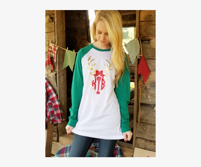 Monogrammed Christmas Reindeer Shirt ~ Cute Holiday - Christmas Day, transparent png download