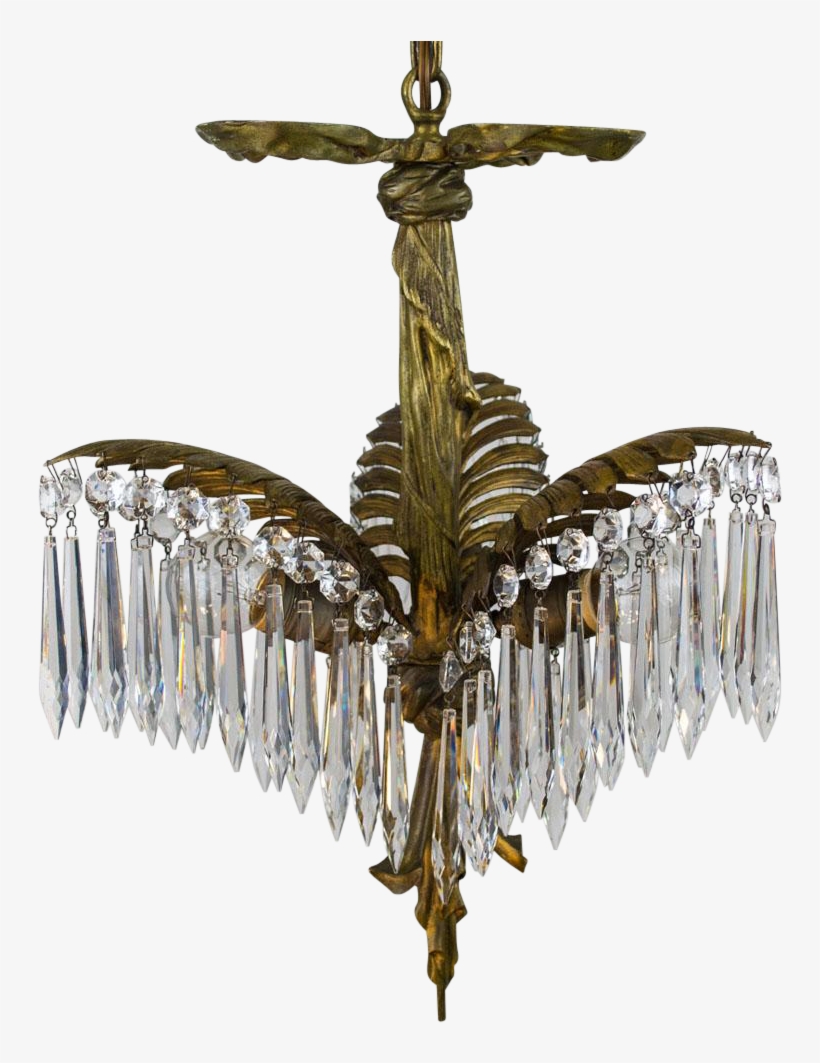 French Bronze Palm Frond Chandelier With Crystal Lanterns - Chandelier, transparent png download