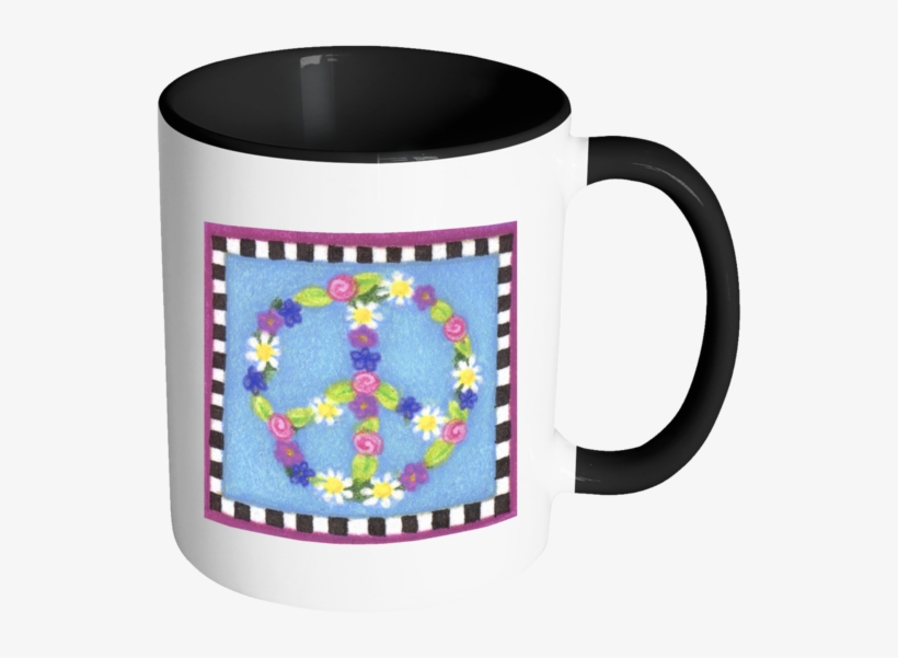 Floral Peace Sign Accent Color Coffee Mug - Funny Cats Mug, transparent png download