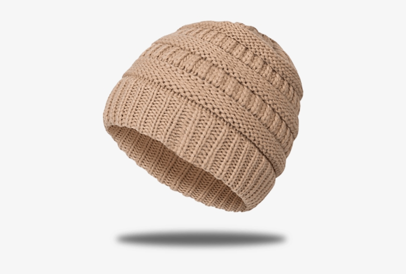 Beige Ponytail Beanie With A Hole On Top - Knit Cap, transparent png download